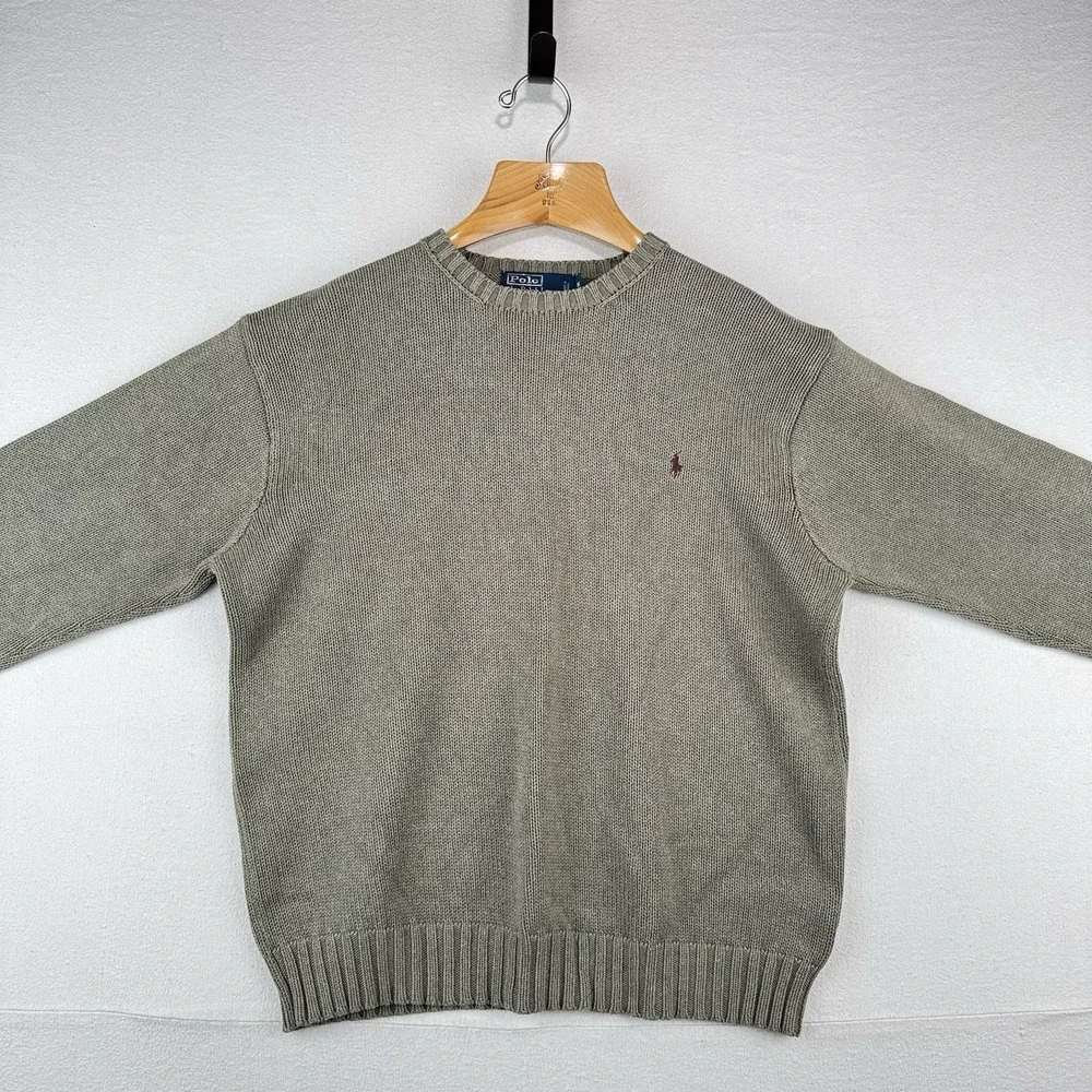 90s Vintage Polo Ralph Lauren Men's M Olive Marled Knit Sweater 100% Cotton - Picture 2 of 14